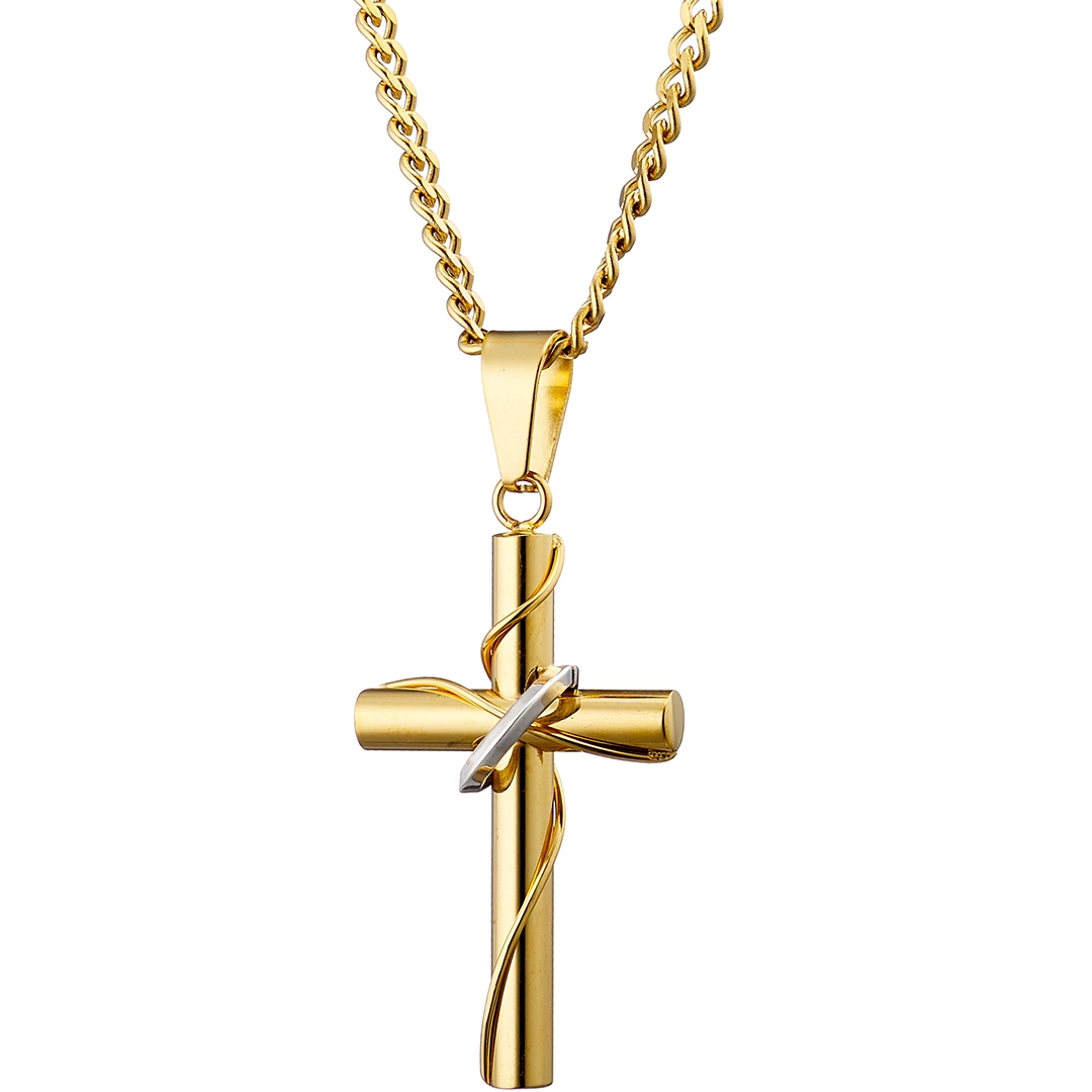 Κολιέ σταυρός με αλυσίδα ατσάλι 316L σε χρυσό