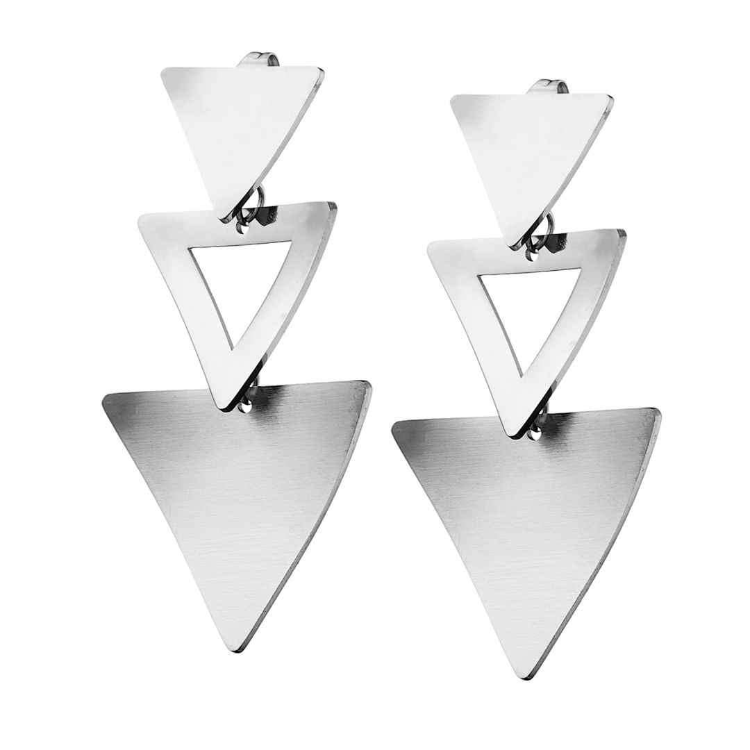 Oxzen σκουλαρίκια κρεμαστά ατσάλινα με τρίγωνα ματ