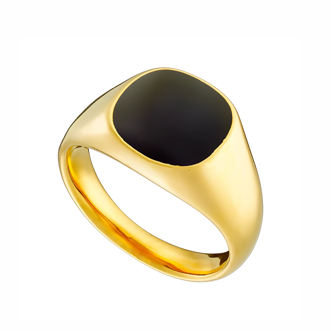 Δαχτυλίδι ανδρικό ατσάλι 316L χρυσό με μαύρη πέτρα