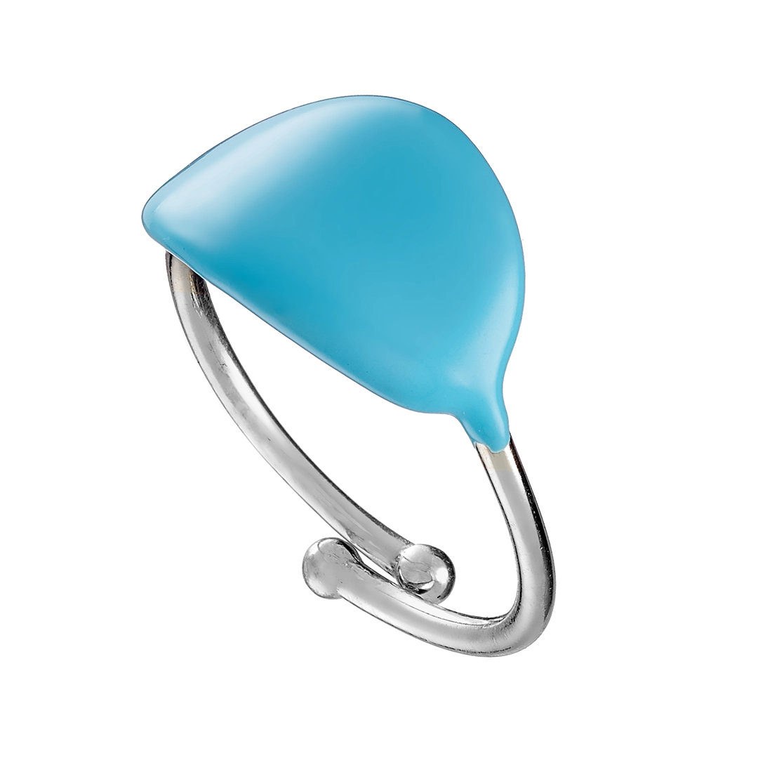 Oxzen δαχτυλίδι ασημένιο επιπλατινωμένο με θερμό σμάλτο σε γαλάζια απόχρωση free size