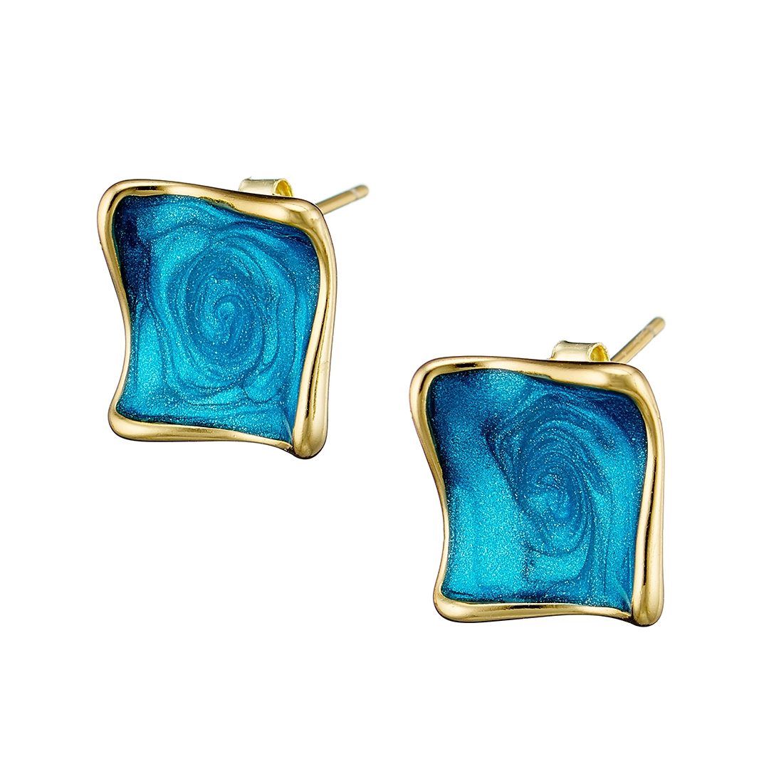 Oxzen σκουλαρίκι ασημένιο επιχρυσωμένο με μπλε σμάλτο