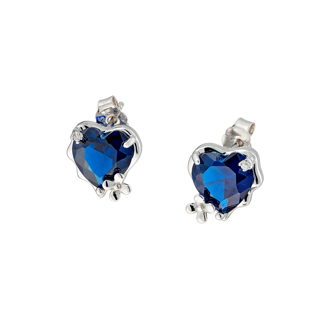 Oxzen σκουλαρίκια καρφωτά ασημένια 925 επιπλατινωμένα με μπλε καρδιά