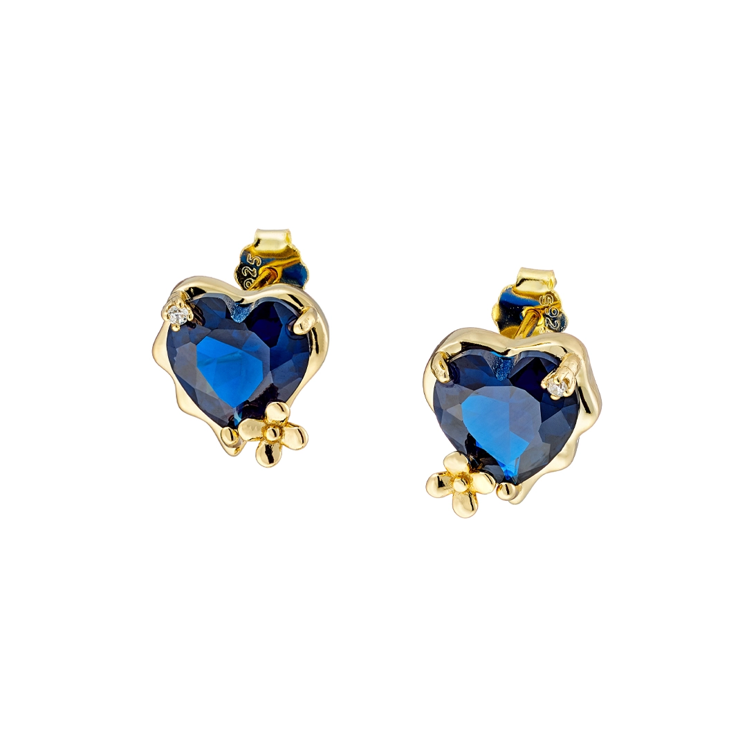 Oxzen σκουλαρίκια καρφωτά ασημένια 925 επιχρυσώμενα με μπλε καρδιά