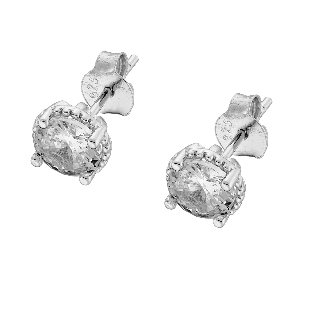 Oxzen σκουλαρίκια καρφωτά ασημένια 925 επιπλατινωμένα με στρογγυλό λευκό ζιργκόν