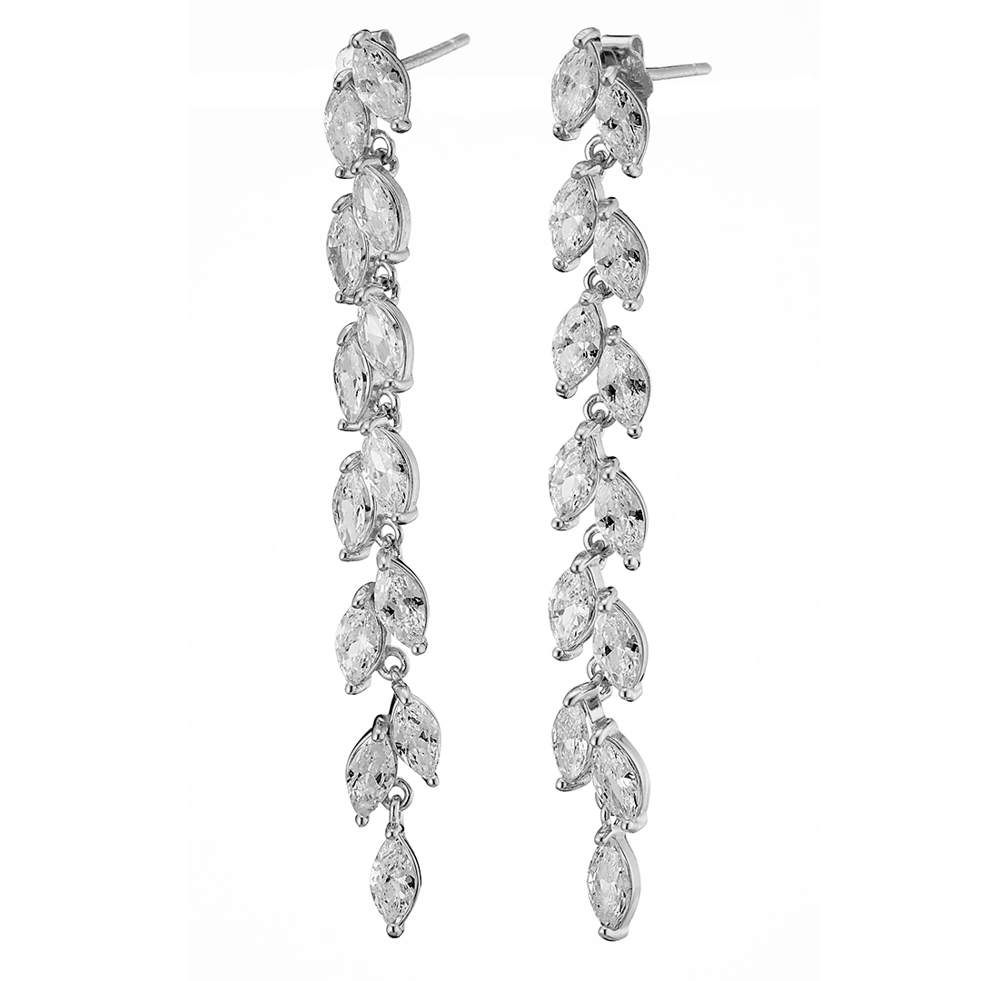Oxzen σκουλαρίκια κρεμαστά ασημένια 925 επιπλατινωμένα μακριά με λευκά ζιργκόν