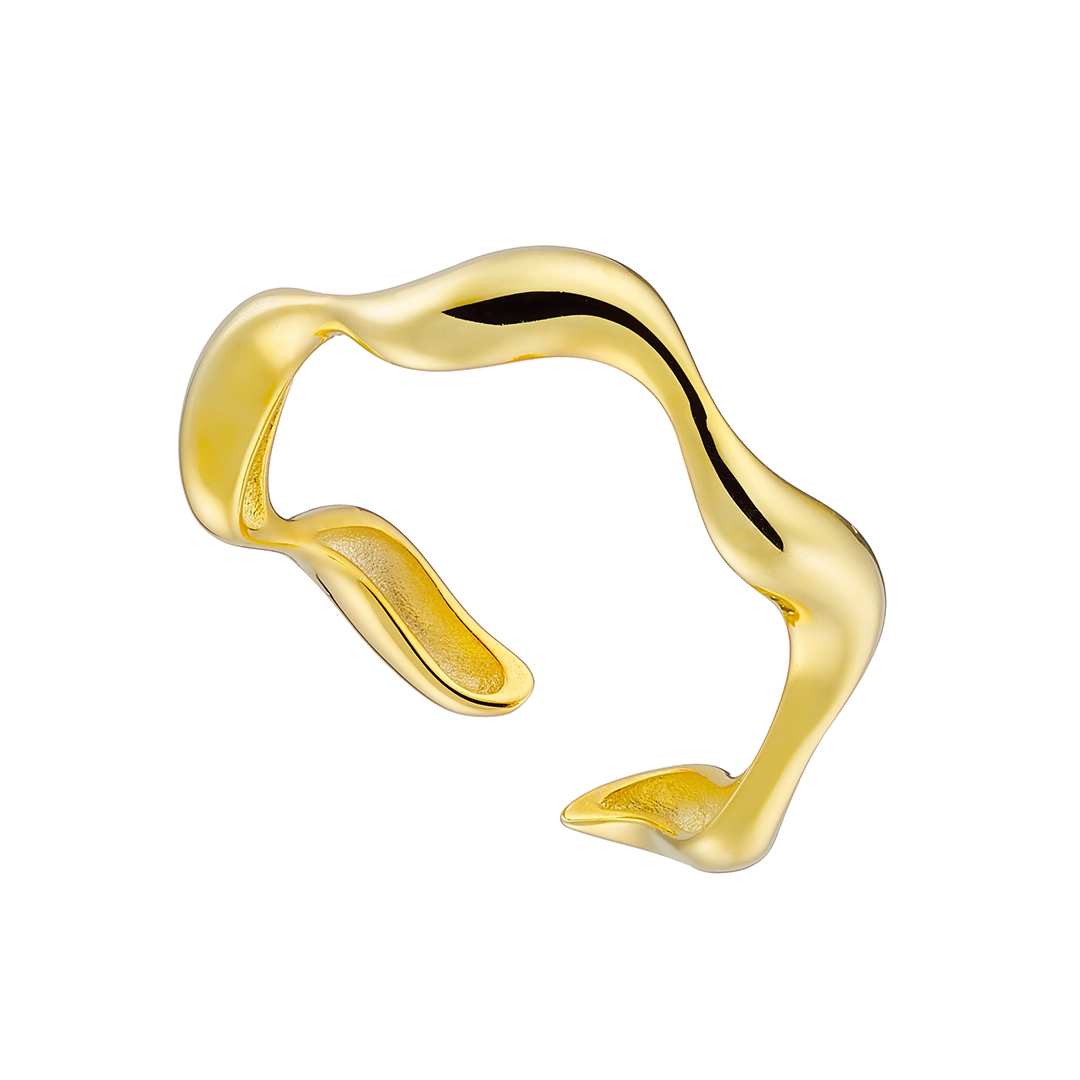 Oxzen δαχτυλίδι ασημένιο επιχρυσωμένο με κύματα