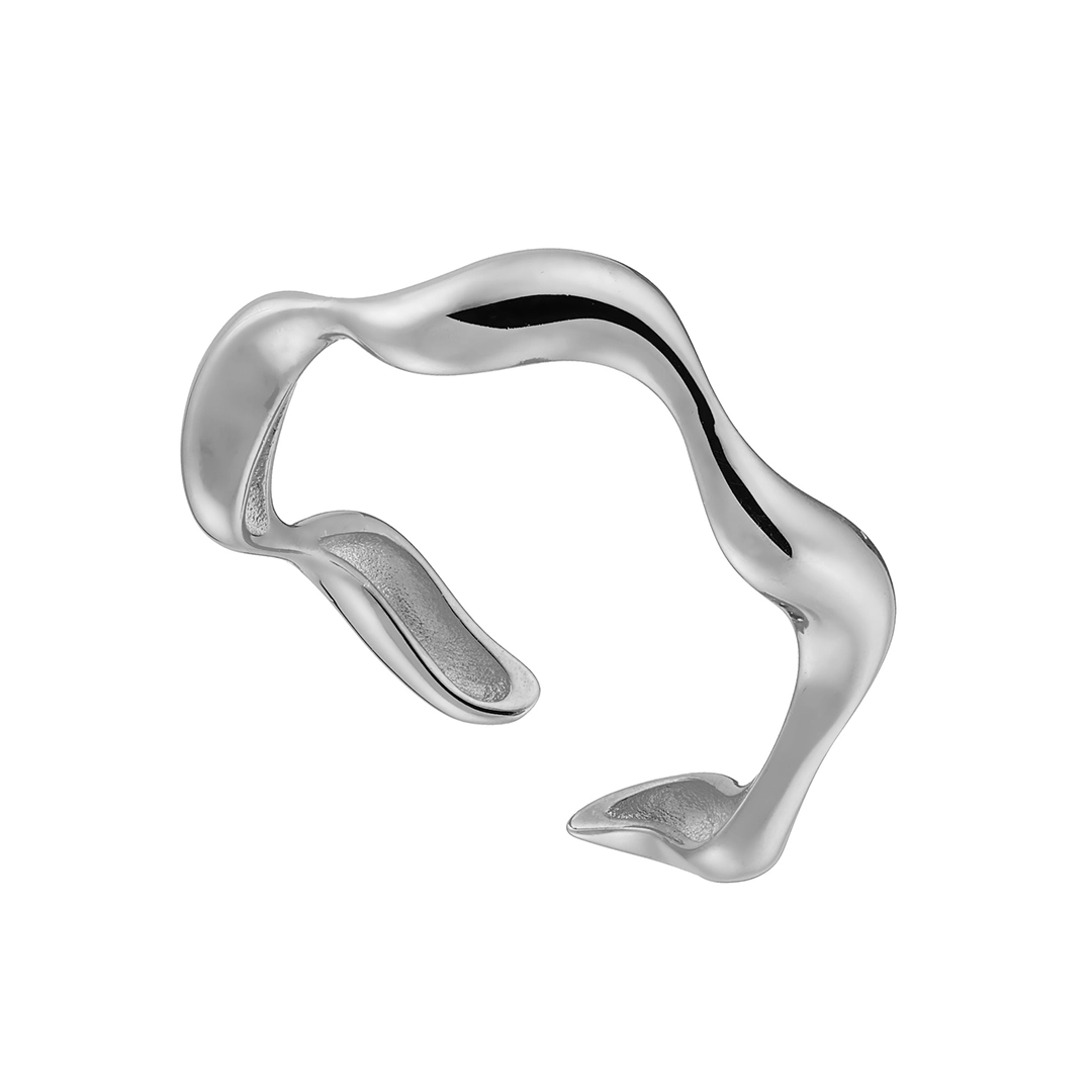 Oxzen δαχτυλίδι ασημένιο επιπλατινωμένο με κύματα