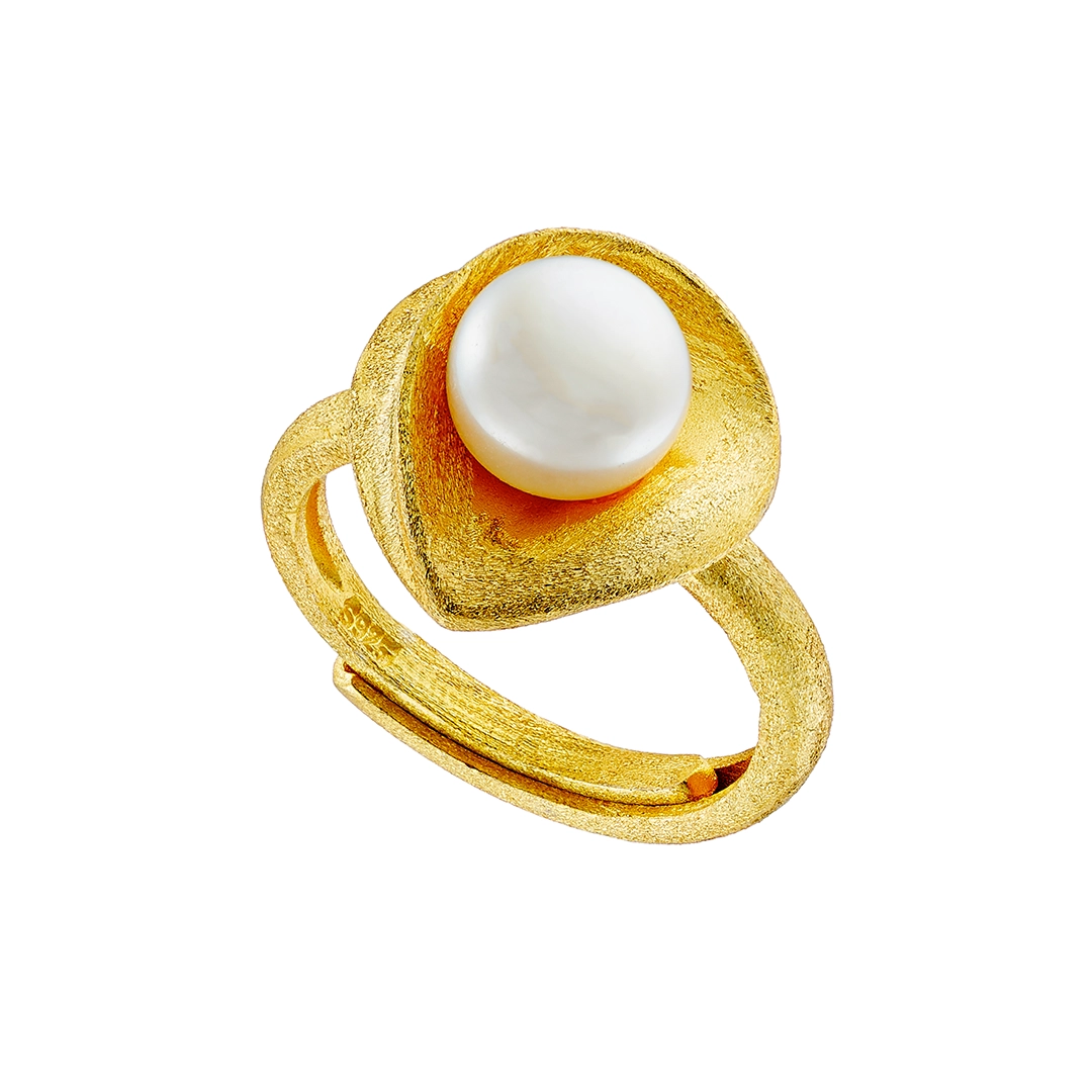 Oxzen ασημένιο δαχτυλίδι επιχρυσωμένο χειροποίητο με πέρλα