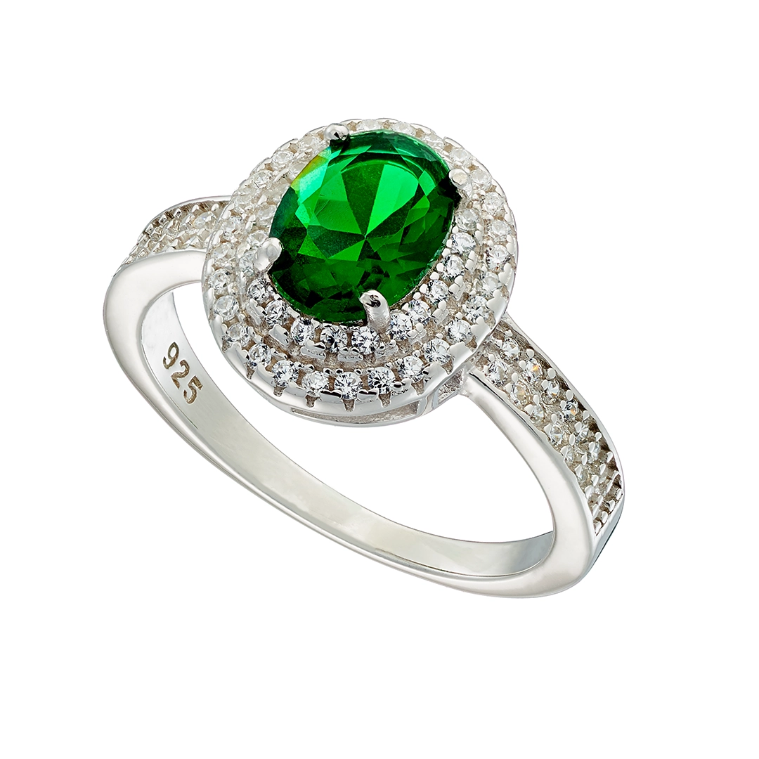 Oxzen ασημένιο δαχτυλίδι επιπλατινωμένο με πράσινο οβάλ ζιργκόν