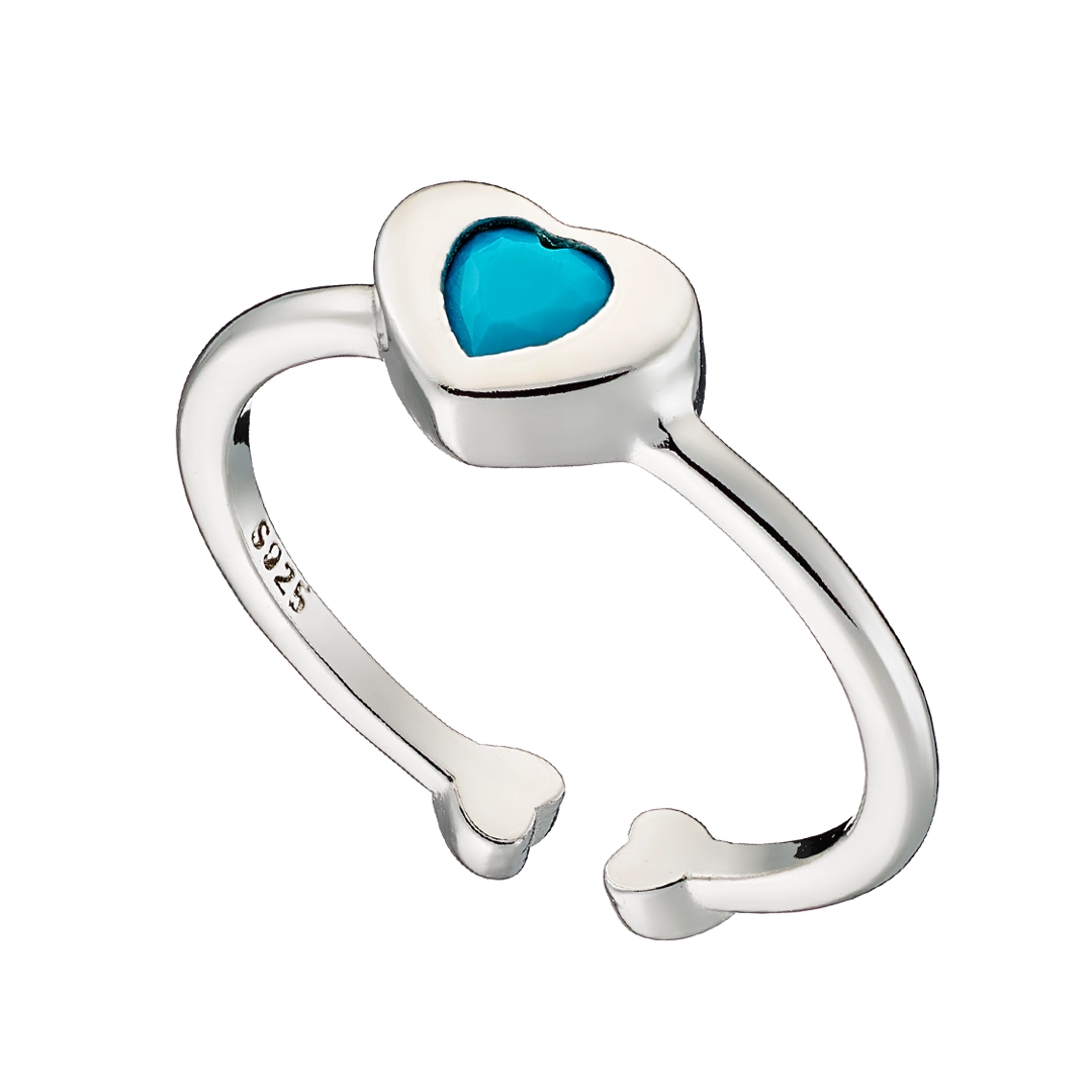 Oxzen δαχτυλίδι από ασήμι 925 επιπλατινωμένο, με γαλάζια καρδιά ζιργκόν free size