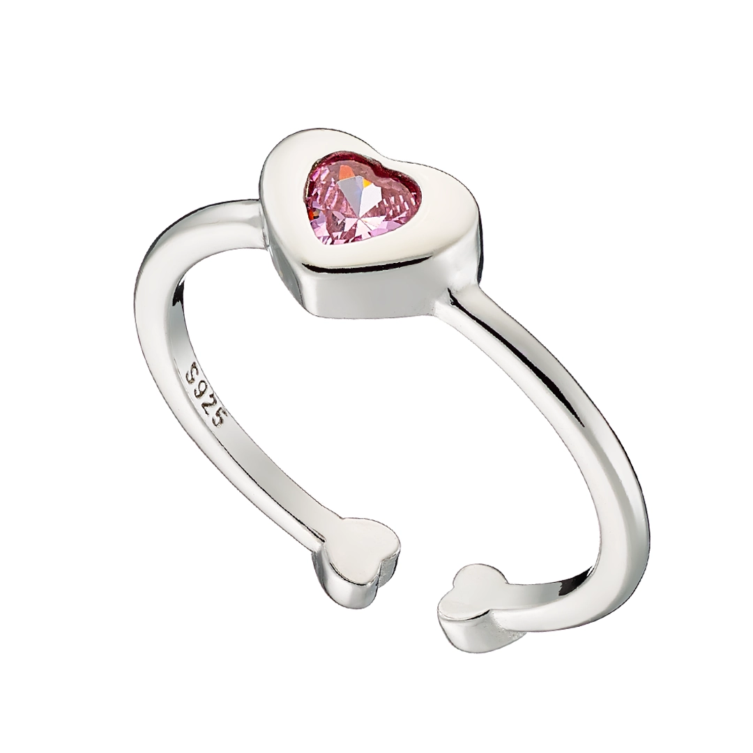 Oxzen δαχτυλίδι από ασήμι 925 επιπλατινωμένο, με ροζ καρδιά ζιργκόν free size