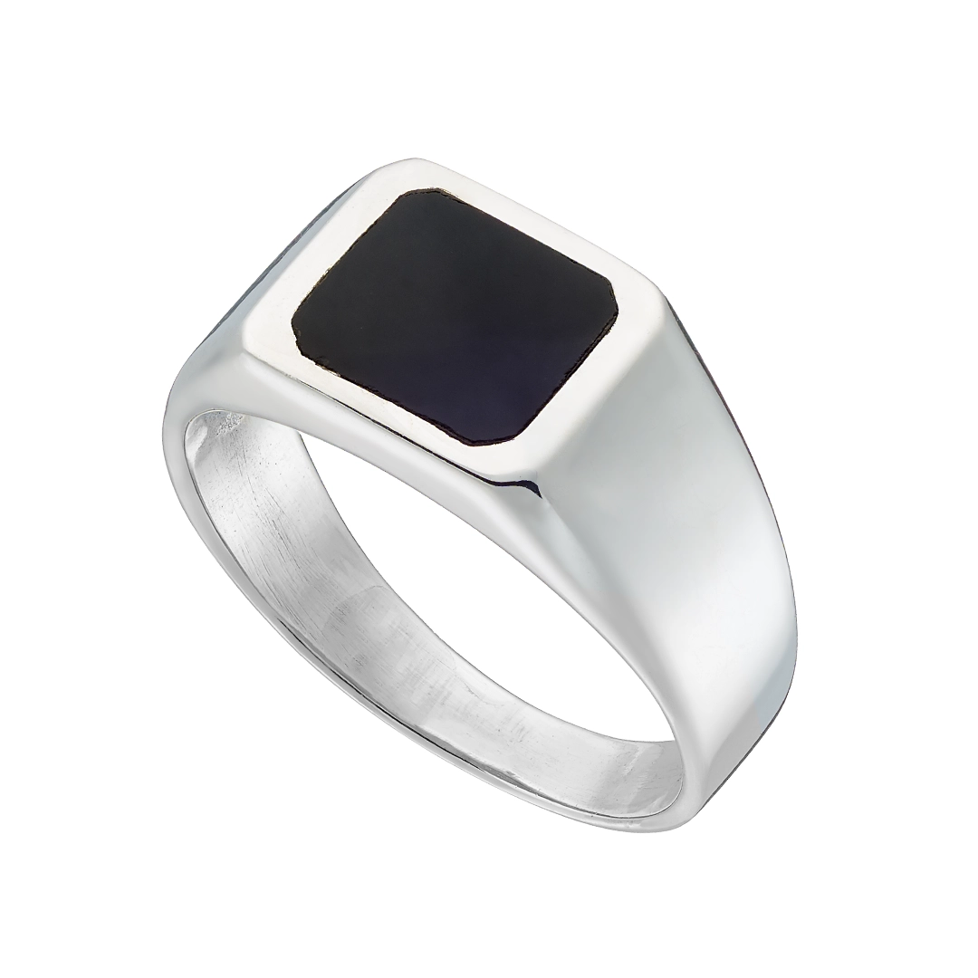 Oxzen ασημένιο δαχτυλίδι ανδρικό, με αχάτη μαύρο