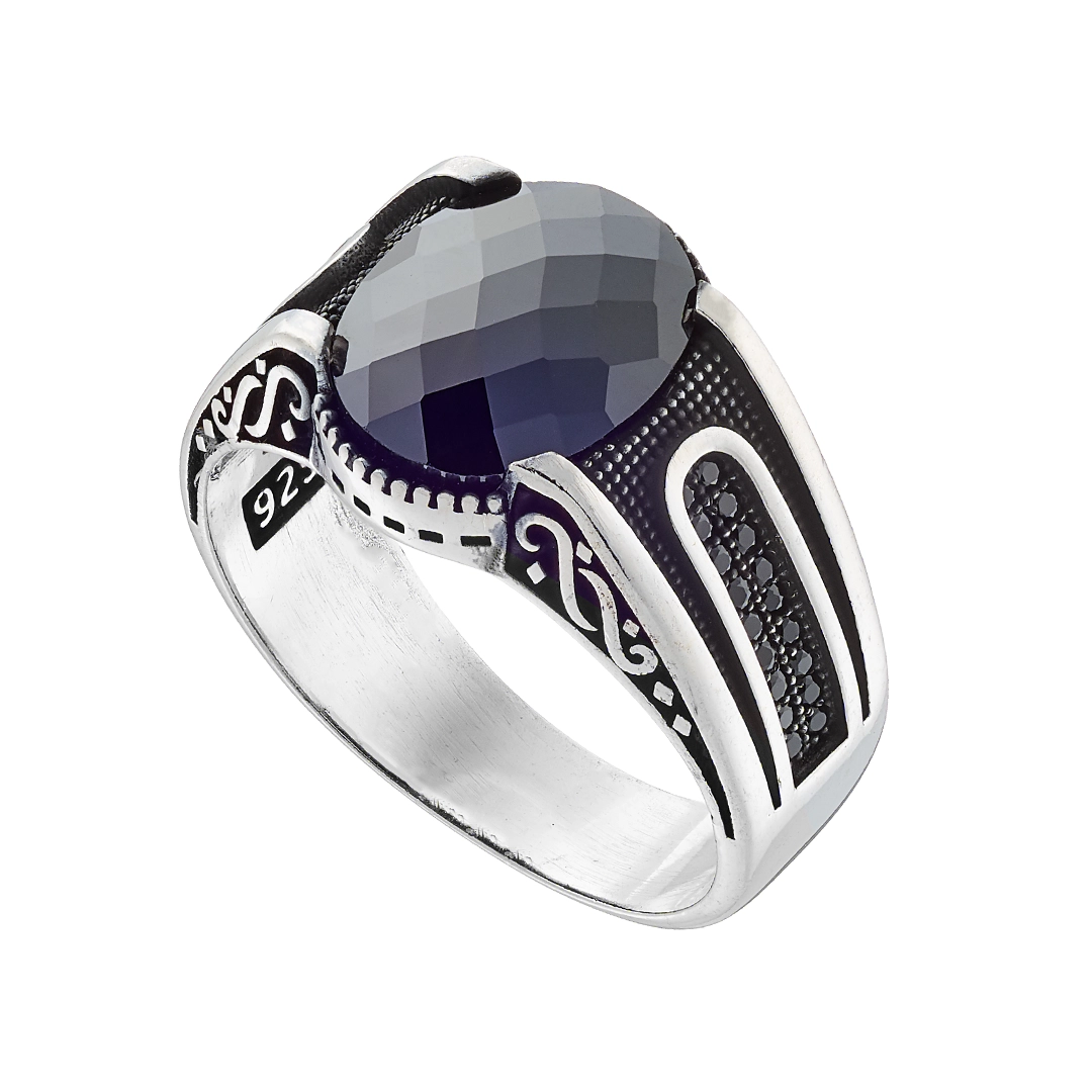 Oxzen δαχτυλίδι ανδρικό ασημένιο, με μαύρη πέτρα και ζιργκόν