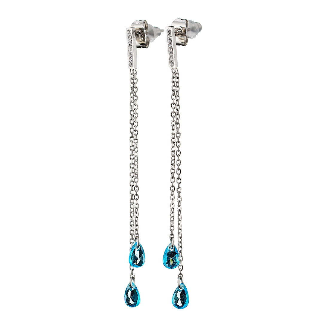 Oxzen γυναικείο σκουλαρίκι από ανοξείδωτο ατσάλι μακρύ με γαλάζια ζιργκόν
