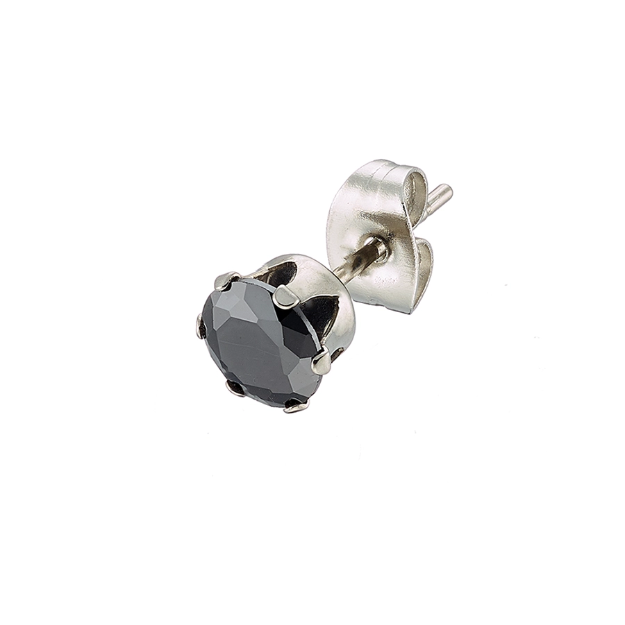 Σκουλαρίκι ανδρικό από ανοξείδωτο ατσάλι με στρογγυλή μαύρη πέτρα ζιργκόν 3mm