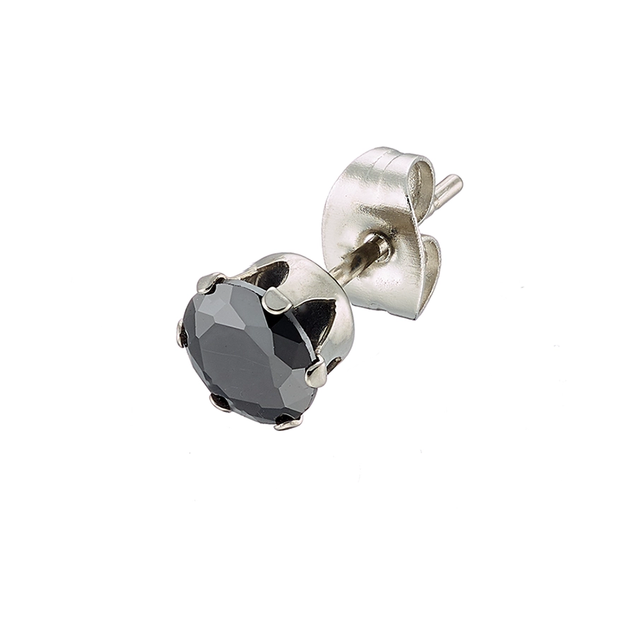 Σκουλαρίκι ανδρικό από ανοξείδωτο ατσάλι με στρογγυλή μαύρη πέτρα ζιργκόν 4mm