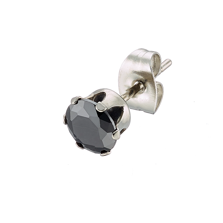 Σκουλαρίκι ανδρικό από ανοξείδωτο ατσάλι με στρογγυλή μαύρη πέτρα ζιργκόν 5mm