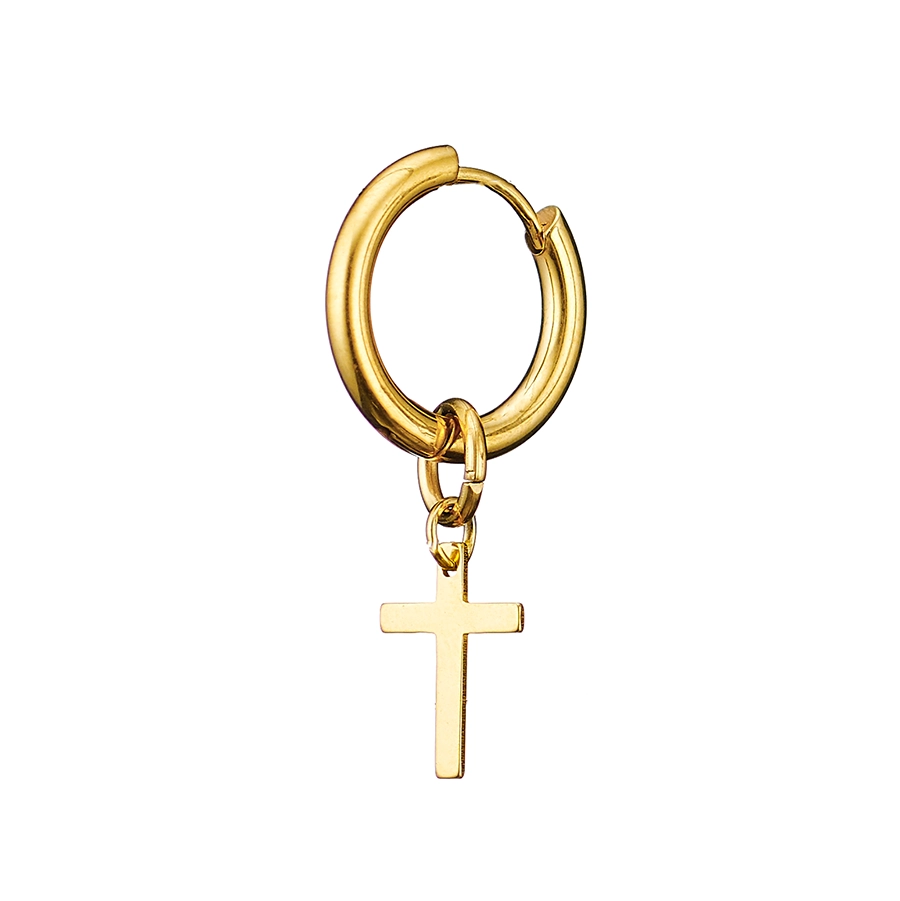 Σκουλαρίκι ανδρικό από ανοξείδωτο ατσάλι, χρυσό κρικάκι 10mm με σταυρό