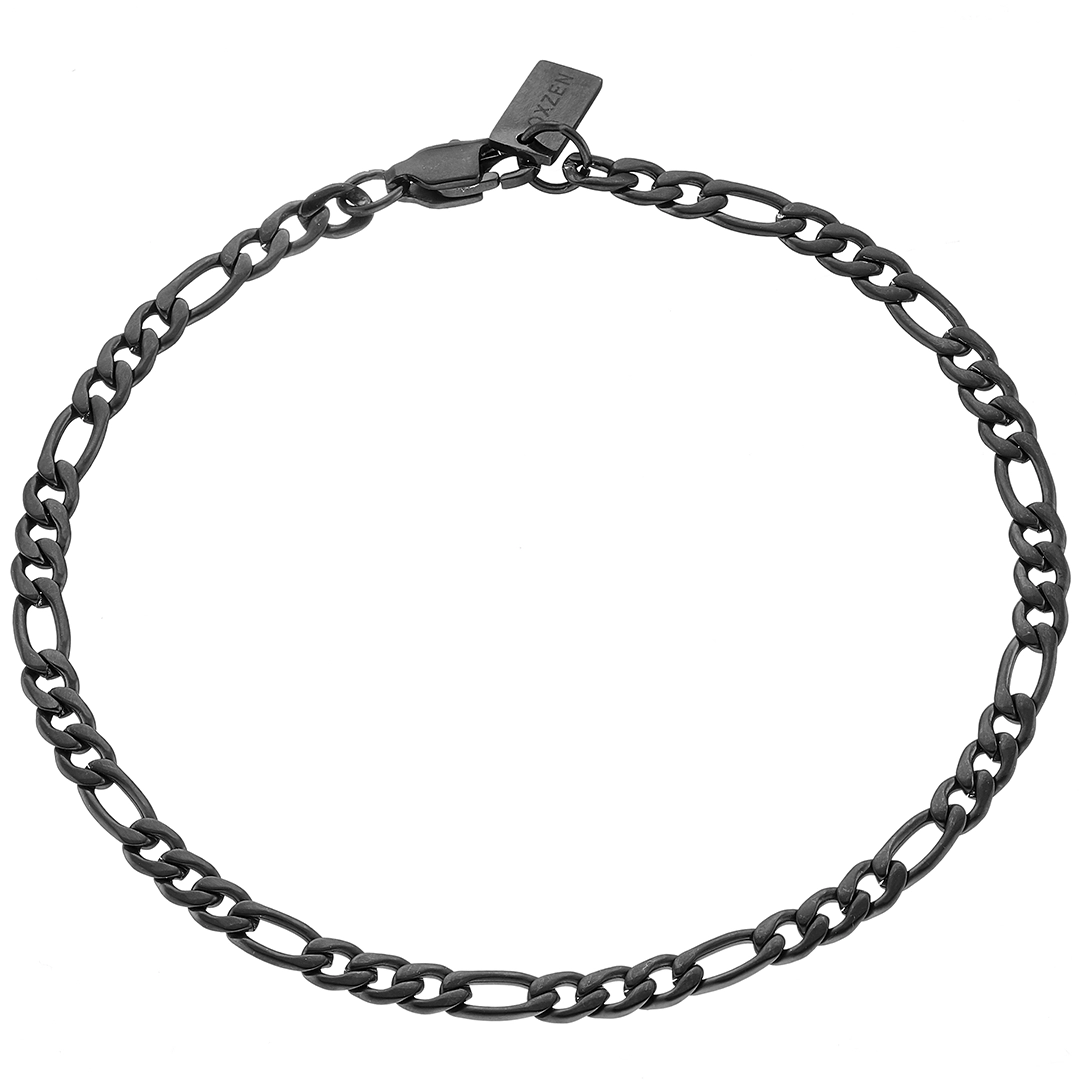 Oxzen ανδρικό βραχιόλι ατσάλινο Figaro chain 4 mm σε μαύρο