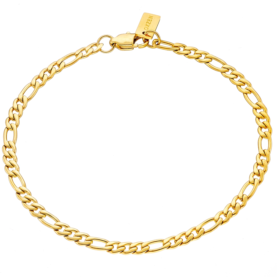 Oxzen ανδρικό βραχιόλι ατσάλινο Figaro chain 4 mm σε χρυσό