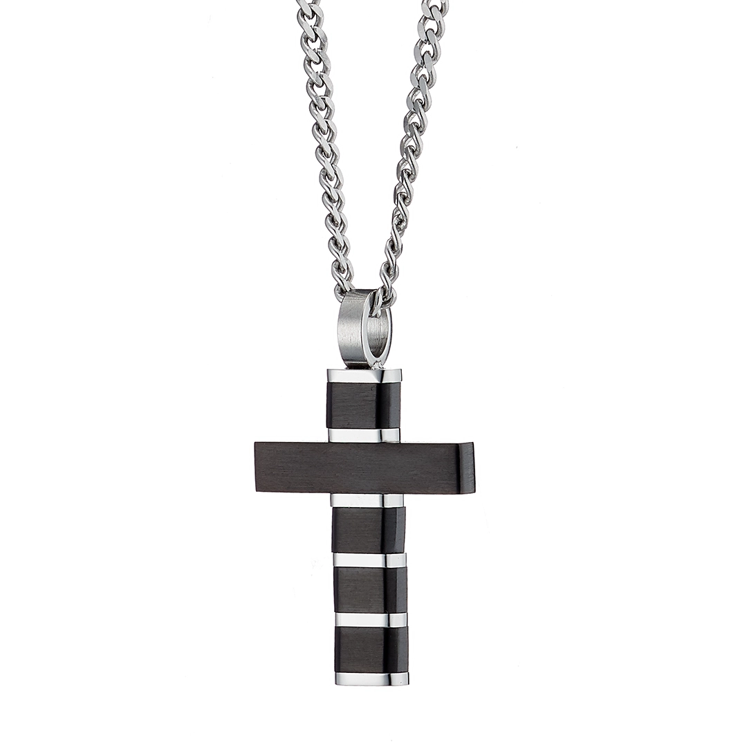 Oxzen ανδρικός σταυρός με αλυσίδα από ανοξείδωτο ατσάλι διακριτικός μαύρος με ασημί