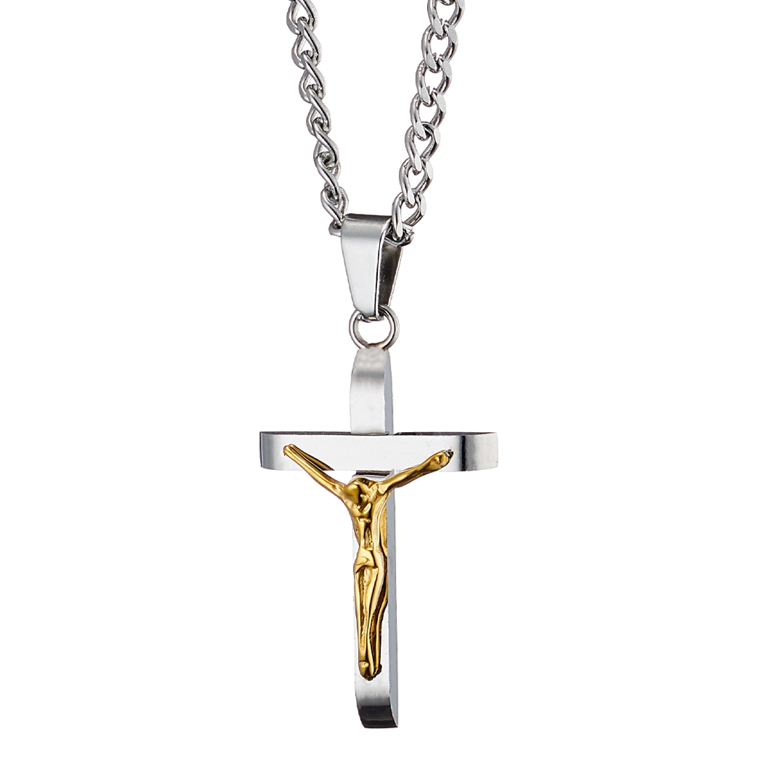 Oxzen ανδρικός σταυρός με αλυσίδα από ανοξείδωτο ατσάλι με τον Εσταυρωμένο σε ασημί και χρυσό