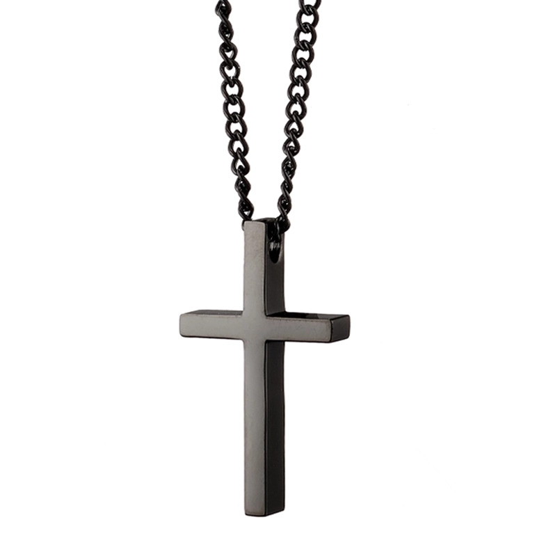 Oxzen ανδρικός σταυρός με αλυσίδα από ανοξείδωτο ατσάλι μαύρος