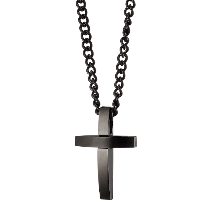 Oxzen ανδρικός σταυρός με αλυσίδα από ανοξείδωτο ατσάλι μαύρος μικρός