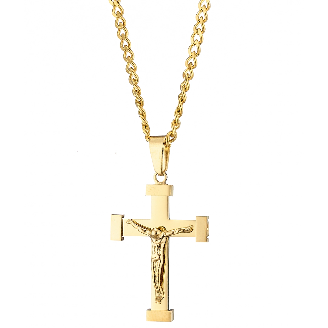 Κολιέ σταυρός με αλυσίδα ατσάλι 316L ανδρικός σε χρυσό