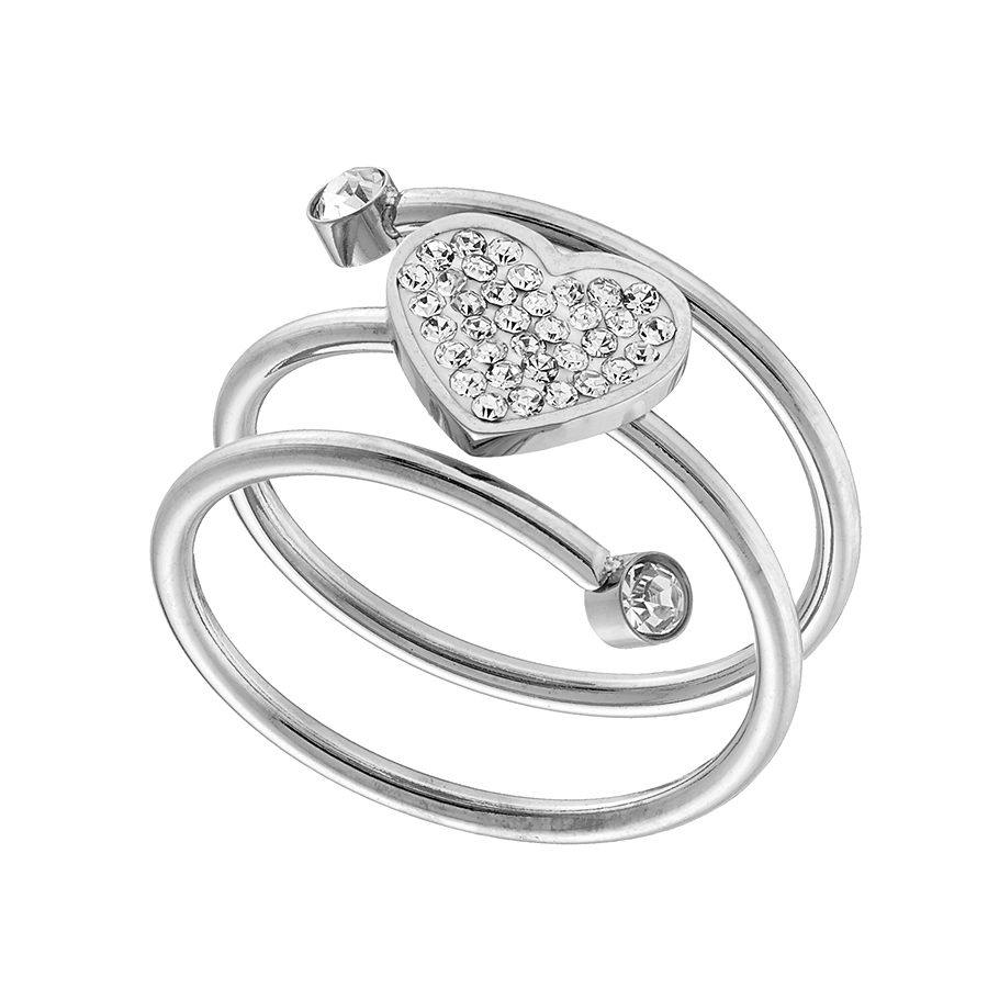 Γυναικείο δαχτυλίδι από ανοξείδωτο ατσάλι, καρδιά με λευκά κρύσταλλα