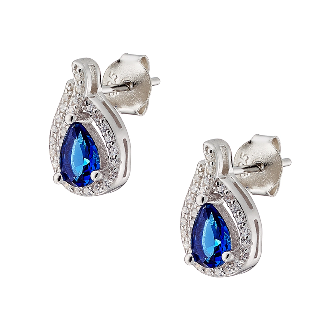 Oxzen σκουλαρίκια καρφωτά ασημένια 925 επιπλατινωμένα φλόγα με μπλε λευκά ζιργκόν