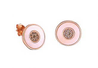 Oxzen σκουλαρίκια καρφωτά ασημένια 925 σε ροζ χρυσό κύκλος με φίλντισι και πέτρες ζιργκόν