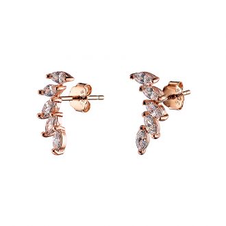 Oxzen σκουλαρίκια καρφωτά ασημένια 925 σε ροζ χρυσό με πέτρες ζιργκόν