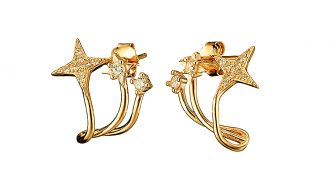 Oxzen σκουλαρίκια καρφωτά ασημένια 925 σε χρυσό αστέρι με πέτρες ζιργκόν