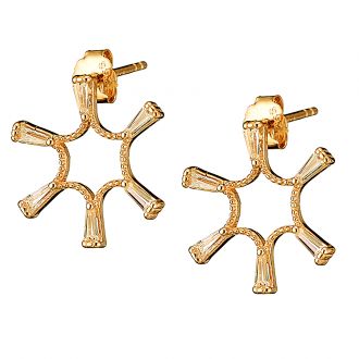 Oxzen σκουλαρίκια καρφωτά ασημένια 925 σε χρυσό με μπαγιέτες ζιργκόν