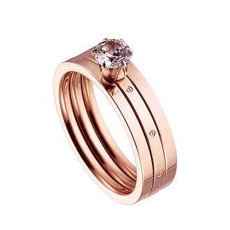 Δαχτυλίδι ατσάλινο 316L σε ροζ χρυσό τριπλό με πέτρα ζιργκόν