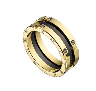 Δαχτυλίδι ατσάλινο 316L σε χρυσό και μαύρο με πέτρα ζιργκόν