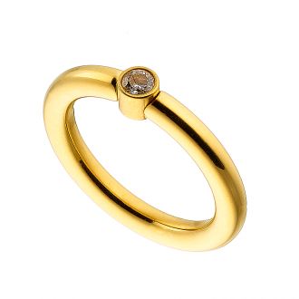 Δαχτυλίδι ατσάλινο 316L σε χρυσό μονόπετρο με πέτρα ζιργκόν