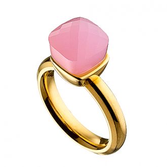 Δαχτυλίδι ατσάλινο 316L σε χρυσό με τετράγωνη ροζ ορυκτή πέτρα