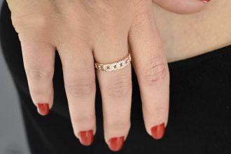 Oxzen δαχτυλίδι ασημένιο 925 σε ροζ χρυσό αλυσίδα με πέτρες ζιργκόν