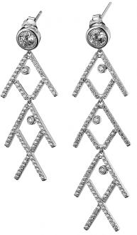 Oxzen σκουλαρίκια κρεμαστά ασημένια 925 επιπλατινωμένα μακρύ σε σχήμα Χ γεμάτο ζιργκόν