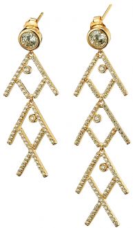 Oxzen σκουλαρίκια κρεμαστά ασημένια 925 επιχρυσωμένα μακρύ σε σχήμα Χ γεμάτο ζιργκόν