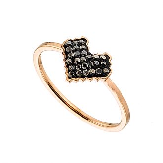 Oxzen δαχτυλίδι ατσάλινο 316L σε ροζ χρυσό καρδιά με μαύρες πέτρες
