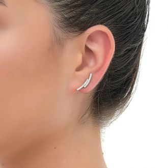 Oxzen σκουλαρίκι ασημένιο 925 επιπλατινωμένο ear climber με πέτρες ζιργκόν