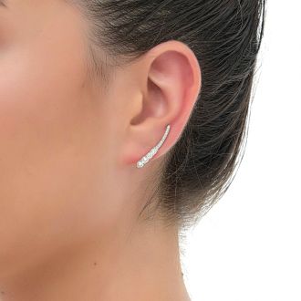 Oxzen σκουλαρίκι ασημένιο 925 επιπλατινωμένο ear climber με πέτρες ζιργκόν