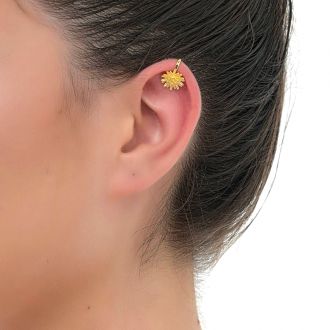 Oxzen σκουλαρίκι ασημένιο 925 σε χρυσό ear cuff με λουλούδι