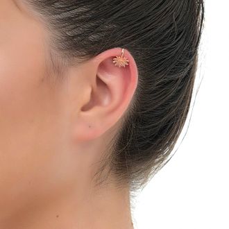 Oxzen σκουλαρίκι ασημένιο 925 σε ροζ χρυσό ear cuff με λουλούδι