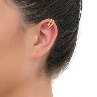 Oxzen σκουλαρίκι ασημένιο 925 σε χρυσό ear cuff με πέτρες ζιργκόν