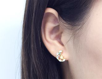 Oxzen σκουλαρίκια καρφωτά ασημένια 925 σε χρυσό φεγγάρι με πέτρες ζιργκόν
