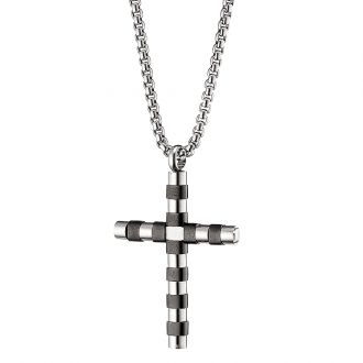Oxzen σταυρός με αλυσίδα από ανοξείδωτο ατσάλι ασημί με μαύρο
